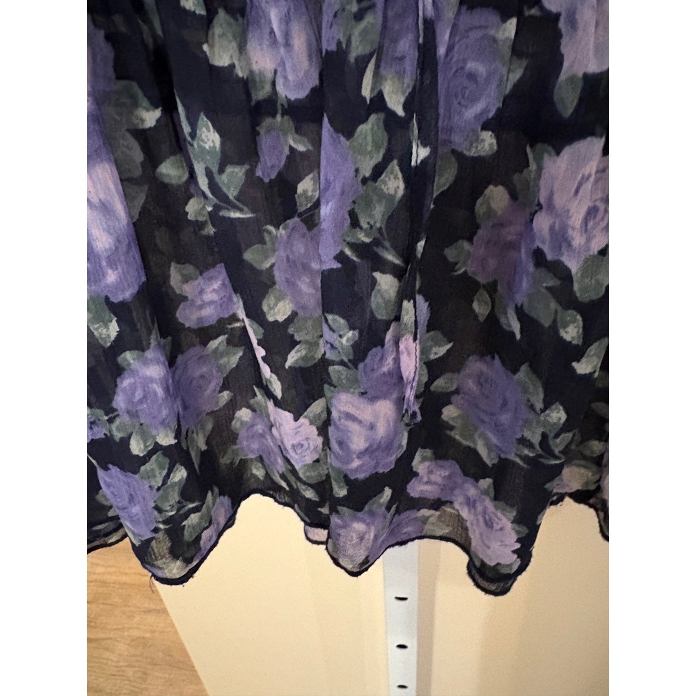American Eagle Floral Sheer Ruffle Blouse Purple Navy Tie Front Top Medium - Picture 5 of 6